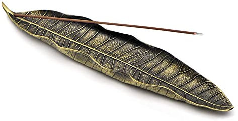 Räucherstäbchen Halter, 20,8 cm Zink Legierung Ash Catcher, Blätter Metall Räuchergefäß, Für Räucherstäbchen, Gelten Zuhause, Büro, Yoga, Meditation(Bronze)