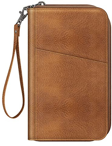 FINTIE Reisepass Tasche Familie Reiseorganizer, Wasserdicht Reisepasshülle Ausweistasche Dokumentee mit RFID Blockier für Damen und Herren (Braun)