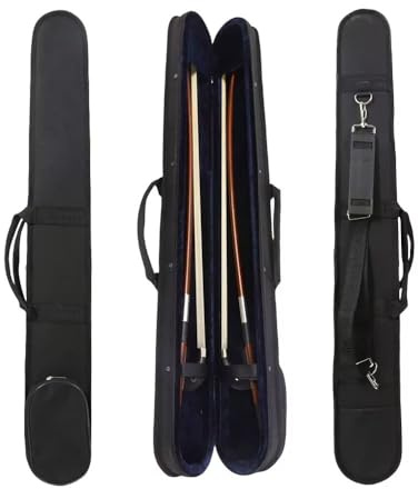 Black Upright Double Bass Bow Bag for 2pcs Bows German French Bass Bow Box Light Strong Bow Cases Protect Your Bow with Shoulder Strap