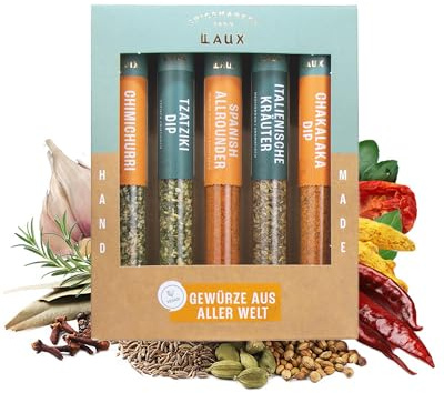 LAUX Gewürze Aus Aller Welt - Geschenkbox mit 5 Premium Gewürzen - Aus Hochwertigen Zutaten - Geschenk-Ideen für Frauen & Männer (5x76g)