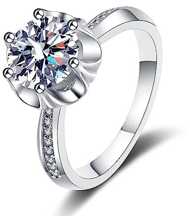 Aotiwe Ringe für Frauen, Freundschaftsringe Beste Freundin Blume Weißgold mit 6.5mm Rundschliff Weiß Zirkonia 925 Silber Größe 47 (15.0)