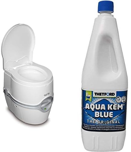 Thetford 92306 Porta Potti 565E (Elektric) Tragbare Toilette, Weiß-Grau, 448 x 388 x 450 mm & 30111 Aqua Kem Blue 2 Liter