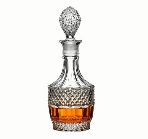 Whiskey Decanter with Airtight Stopper, Liquor Decanter, Lead-Free Crystal Wiskey Brandy Vodka Bourbon Decanter for Gift, Home, Bar, Party Decor, Clear (Diamond)
