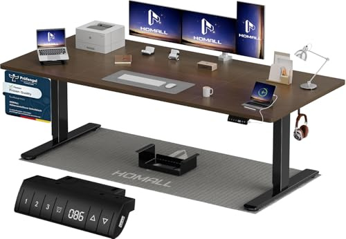 Homall Höhenverstellbarer Schreibtisch 200x80cm mit USB-A Ladeanschluss, Elektrischer Schreibtisch mit Kabel Management Tray, Standing Desk mit 3 Memory Funktion, Computertisch Nussbaum