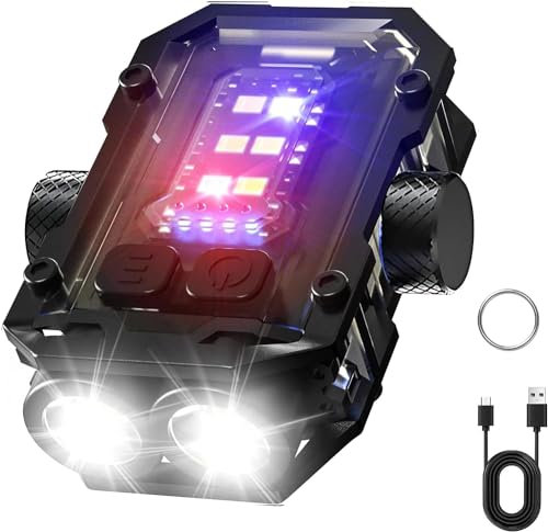 ToneRiso Mini torcia EDC con flash rosso e blu, piccola torcia girevole con punta delle dita LED super luminosa, USB C ricaricabile portachiavi torcia portatile (nero)