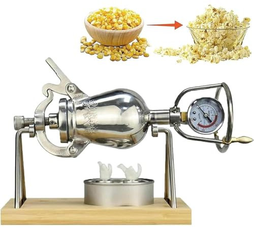 Mini Machine à Pop-Corn Vintage, Machine à Pop-Corn Professionnelle à Haute Pression en Acier Inoxydable avec manivelle Manuelle, pour Pop-Corn à la Main de Noël Halloween (Argent 328 ML)