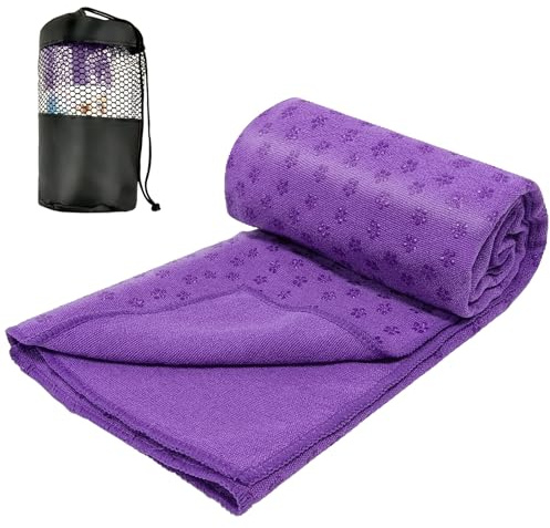 Audasi Serviette de tapis de yoga antidérapante chaude avec sac de transport en maille 183 x 63 cm, grande serviette de sport à séchage rapide, portable, respirante pour Bikram, Pilates, salle de