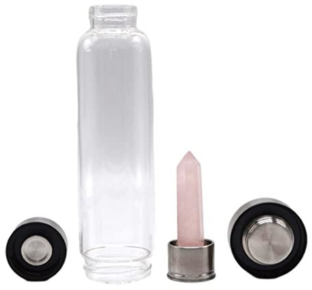 Baobiutin Crystal Quartz Bottle Crystal Water Bottle Natural Quartz Stone Healing Glass Leak Proof Drink Cup Pink 25cm