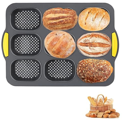 aghoer Brötchenbackform,9 Hohlräume Backform Brötchen,Brötchen Backform,Silikonform Brotbackform,Antihaft Brötchenbackformen,für das Backen zu Hause