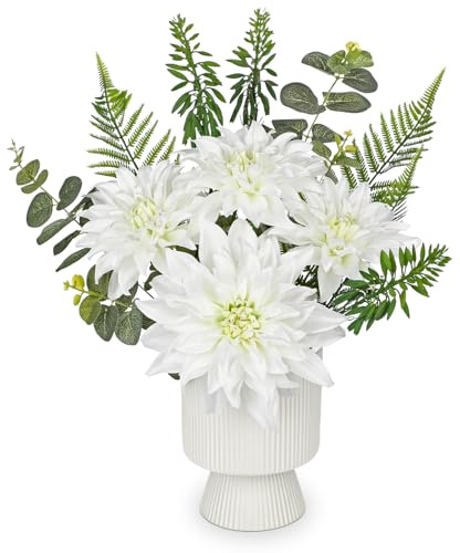 Oairse Künstliche Dahlie mit Keramiktopf Kunstblumen Künstliche Pflanzen Blumen Deko Künstliche Seidenblume Blumenstrauß Künstlich für Zuhause Geburtstagsfeier Garten Hochzeitsdeko Blumenarrangements