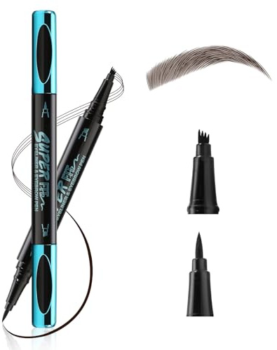Boobeen Flüssiger Kajalstift & Augenbrauenstift, Mikrofeiner Kajalstift mit zwei Enden, Glatter Augenbrauenstift mit 4 Spitzen, Wasserfester Augenbrauenstift in Braun, für ein Natürliches Augen-Makeup