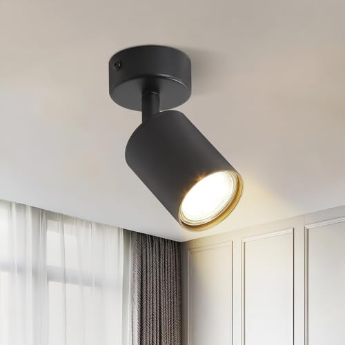 Homefire LED Deckenstrahler Schwarz Deckenspots - 1 Flammig GU10 | Deckenlampe 350° Schwenkbar Strahler Wandleuchte Spots Innen Flurlampe Wand für Küche Treppenhaus Ohne Leuchtmittel