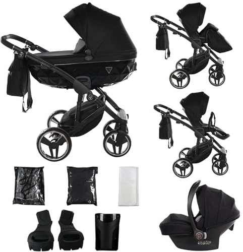 Junama Kinderwagen Diamond Basic 2in1 3in1 4in1 (01 - Schwarz, 3in1 mit Autositz)