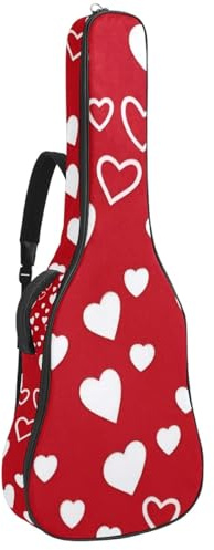 KengjuTesu 43 Zoll Akustikgitarre Softcase mit Rucksackgurt und 2 Taschen Rote Herzen, keine Polsterung, Rucksack Wasserdicht Oxford Tuch Bassgitarre Gigbag für Konzertgitarre, mehrfarbig,