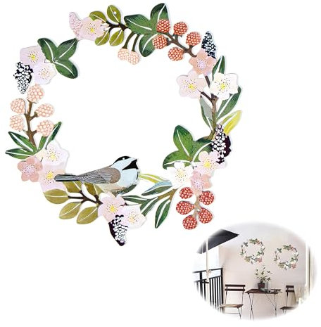 Couronne de Port, Couronne Fleurs Séchées Murale en Métal, Couronne Décorative Appliquée Tout au Long de l’Année, Décoration Murale Jardin, Idéal pour Les Porches, Les Jardins