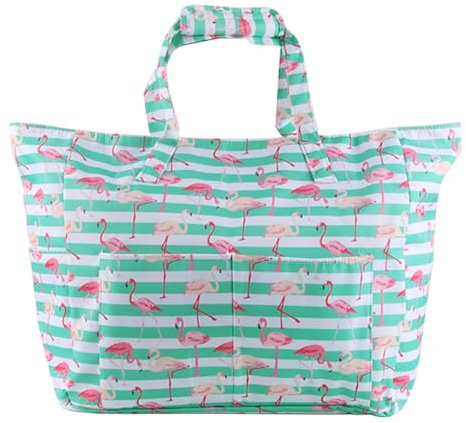 ACTOYS Strandväska XXL Familj med Dragkedja, Badväska Dam, Strandväska, Poolväska, Vattentät, 45 x 40 x 20 cm (Flamingo)