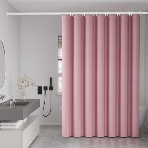 Duschvorhang Wasserdicht Leinen Strukturiert Anti-Schimmel Stoff Badvorhang für Eckdusche und Kleine Badewanne Waschbar Rosa (180x180cm)