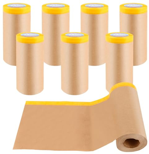 WOPPLXY 8 Stück Abdeckpapier, 30cm x 15m Abdeckpapier Rolle, Papier-Malerfolie mit Klebeband für Gipsarbeiten und Maler