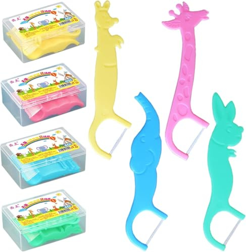 Dryxog 160 Pezzi Fili Interdentali per Bambini con Manico Adatto Bambini Forme Animali Colori Vivaci filo Interdentale Bastoncini Portatili Cura Dentistica per Pulizia Denti e Dei Residui Cibo