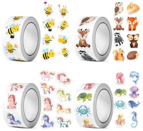 2000 Stück Runde Cartoon Tier Aufkleber für Scrapbooking,Umschläge | 2.5×2.5cm Wasserfest,Knickfest,Sticker Rolle,für Geburtstagsgeschenk Dekoration,Lässt Sich Rückstandsfrei Entfernen
