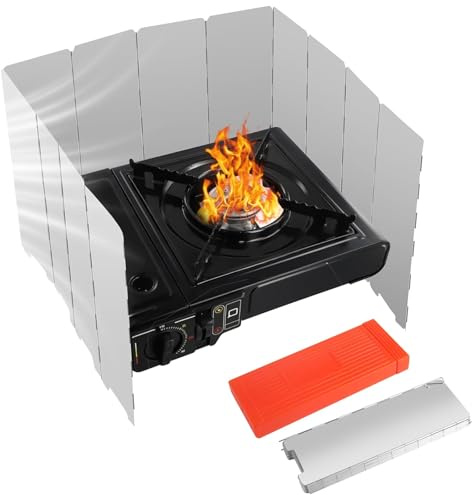 yolzhxe Pare-Vent Pliable, 12 Plaques Pare-Vent Réchaud de Camping, Aluminium Plaques Camping Plein Air Pare Brise, Protection Antivent pour Réchaud à Gaz, pour Cuisinière Gaz Extérieur, Pique-Nique