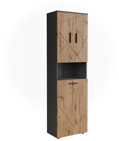 Vicco Hochschrank Irma, Anthrazit/Goldkraft Eiche, 50 x 172 cm | mit Wäschkorb, mit integriertem Wäschekorb zur Trennung von Wäschearten