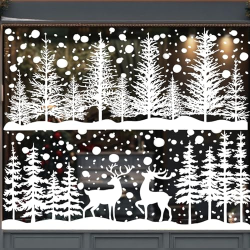 XIMISHOP 8 Blätte Weihnachten Fensteraufkleber, Winter Xmas Fensterbilder | Weiß Weihnachtsbaum Fenstersticker Selbstklebend Weihnachts Fensterbilder Fensterdeko für Xmas Winter Hause Weihnachtsdeko