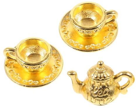 TOBBOMEY Miniatura Tetera Metálica Dorada para Casa de Muñecas Accesorio Decorativo Elegante para Escena Juego de Té Miniatura para Manualidades y Exhibición