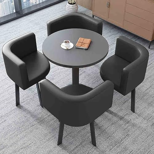 Runder Esstisch Set mit 4 Stühlen - Besprechungstisch für Büro Empfang Ideal für kleine Räume Café und Esszimmer - Stilvolles schwarzes Finish