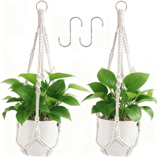 hankousi Lot de 2 supports de plantes en macramé avec crochets, paniers suspendus respirants de 51,5 cm, décoration murale bohème pour pots de fleurs, pour intérieur ou extérieur, jardin, balcon