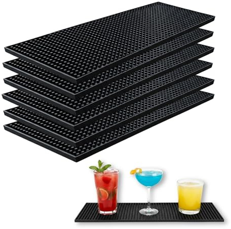 Essato Lot de 6 tapis de bar en caoutchouc antidérapant pour bar, maison, cafés, cuisines - 15,2 x 30,5 cm