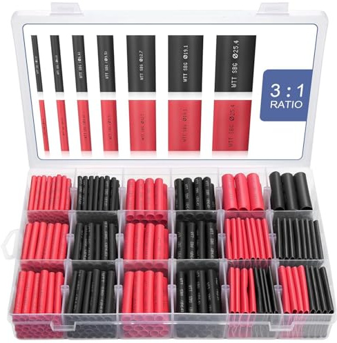 400 PCS Heat Shrink Tubing Kit, Heatshrink Sleeving Kit, Larger Diameter, 3:1 Dual Wall Tube, Adhesive Lined, Wire Cable Repair Sleeve, Black Red