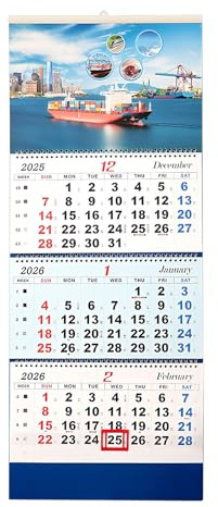 Calendario da parete 2026, vista 3, calendario da parete 2026, visualizzazione verticale (piegato in 1 mese), da dicembre 2025 a gennaio 2027, grande agenda annuale per pianificare e organizzare