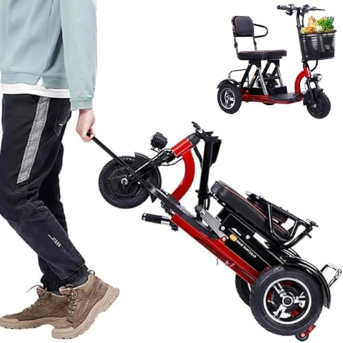 Dreirad für Erwachsene Elektro, Seniorenmobil Klappbar, Elektromobil für Senioren, Elektro Scooter mit Sitz und LadegeräT Korb, Volle Led Beleuchtung, Stabil Und Sicher