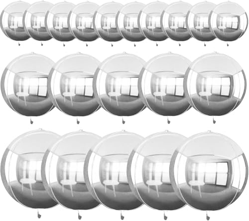 TONIFUL 16 st stora silver 4D gigantisk rund folieballong 4D spegel metallisk mylar sefe-ballonger för jul nyår födelsedagsfest examen bröllop baby shower dekorationsmaterial (blandade storlekar)