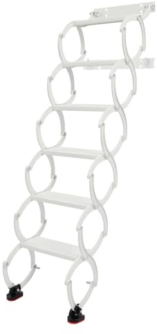 Ausziehbare Klapptreppe 6 Stufen Leiter Ausziehbar mit 200 kg Tragfähigkeit, 40 * 170 cm Dachbodentreppe für Fabrikgebäude, Villen, Dachböden, Garagen (Weiß)
