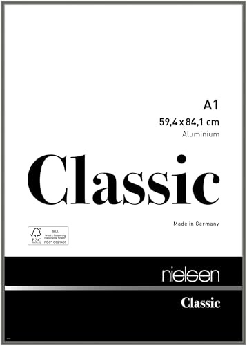 nielsen Aluminium Bilderrahmen Classic, 59,4 x 84,1 cm (A1), Grau | Aluminium Posterrahmen im Hoch- & Querformat zum Aufhängen Grau glänzend Echtglas