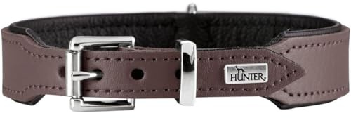 HUNTER Hundehalsband BASIC, Farbe: braun/schwarz, Pflegeleichtes Spaltleder, Raffinierte Nahtführung, Dezentes Design, Größe: 42