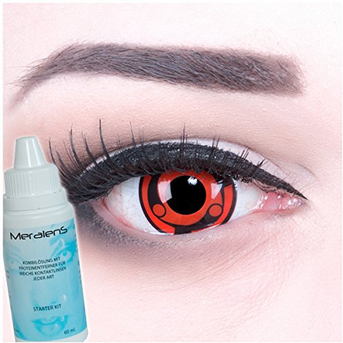 Große farbige Anime Kontaktlinsen Color Fun Contact Lenses 'Sharingan Hatake Kakashi Mangekyou' perfekt zu Fasching, Karneval und Halloween + Linsenbehälter und 60ml Pflegemittel