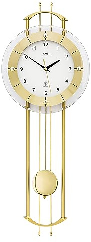 AMS. Pendel-Wanduhr 5257, Funkuhr, modern, aus Aluminium, mit Mineralglas, Gold