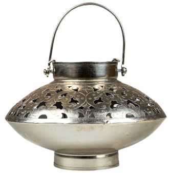Orientalisches Gartenwindlicht Buddha edel aus Metall in Silber 14 cm