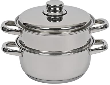 ARTAME 32524, Cuiseur Vapeur Inox 2 étages, Cuiseur Riz, Tous feux dont induction, Diamètre 24 cm, 9,5 l, 3 à 4 personnes, Tout Inox