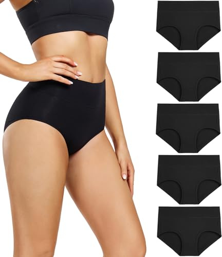 wirarpa Damen Unterhosen Baumwolle Slips Damen Unterwäsche Hohe Taille Taillenslip Weich Frauen 5er Pack Dunkles Schwarz XL