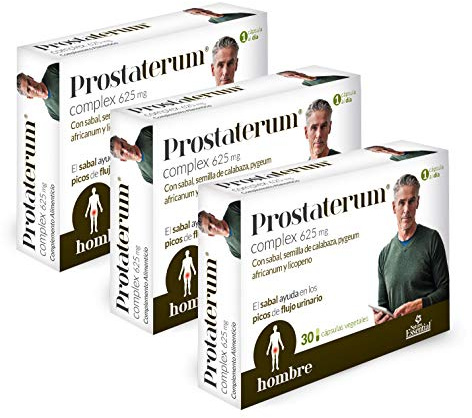 Nature Essential Prostaterum 625 mg sabal, semilla de calabaza, pygeum africanum y licopeno - 30 capsulas vegetales, Pack 3 unidades
