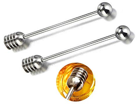 JLM-0448000 Stainless Steel Honey Dipper 304,Simple Metal Honey Spoon Dipper Stirrer,Honey Pot with Dipper,Stir bar,Coffee jam stir spoon spoon (2PCS)