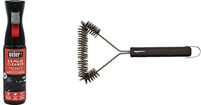 Weber 17874 - Detergente per Barbecue Q & Pulse, Nero & Amazon Basics - Spazzola A 3 Lati per Barbecue, 30.5 Cm
