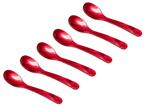 Heim Söhne 6er Set Acrylglas Löffel ca. 12,2 cm – Zauberhafte Eierlöffel in Perlmuttoptik für unvergessliche Momente beim Frühstück, Dessert & mehr – Handgefertigt in Deutschland (Rot)