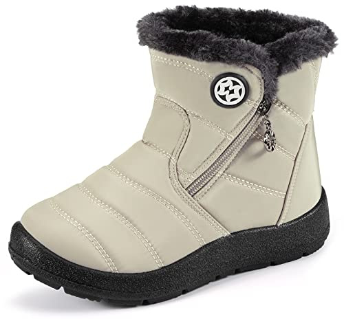 Girl's Boy's Winter Snow Boots Ankle Boots for Kids Boots Warm Fur Anti-Slip,Beige,3.5 US Big Kid/Label size 36