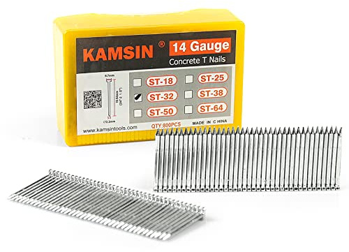 KAMSIN Lot de 800 clous en T pour béton - Calibre 14 - Longueur 3,8 cm - Tige lisse en T pour clouer le béton, travaux lourds