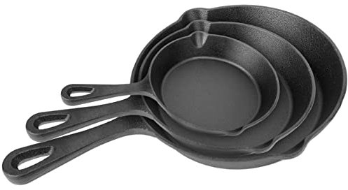 iMounTEK Juego de 3 sartenes de hierro fundido pre-sazonadas antiadherentes sin BPA, utensilios de cocina de hierro fundido para parrilla, horno, estufa eléctrica y quemador de gas y fogata, juego de